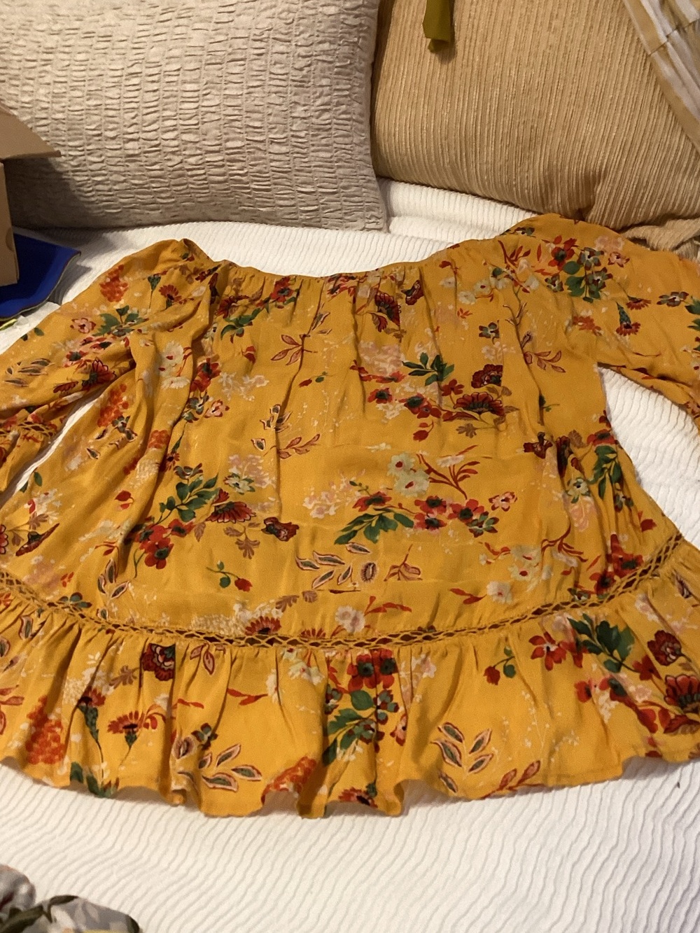 Fever Mustard Yellow Floral Off-Shoulder Tunic